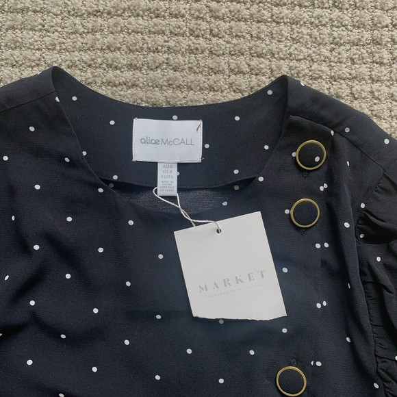 Alice McCall Oscar Top Size 4 NWT $245 Polka Dots Puff Sleeves Button Front - Picture 6 of 7